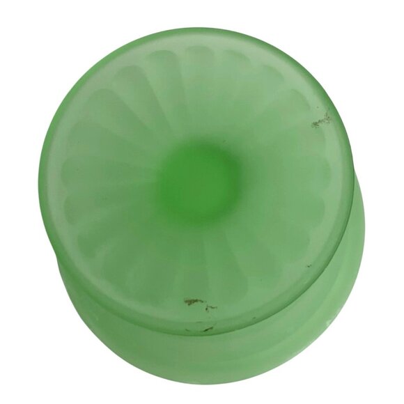 VTG Uranium Glass Covered Pedestal Candy/Trinket Dish Ribbed Base w/ Lid Glows - Picture 4 of 8